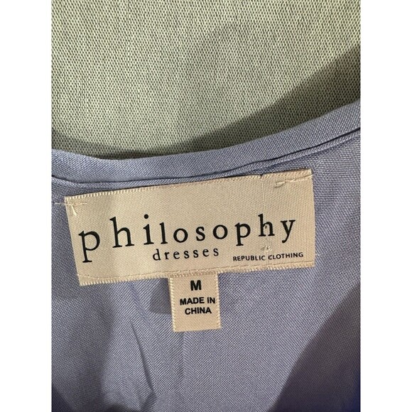 Philosophy Beaded Fringe Bell Sleeve Light Blue Vacation Dress Sz M Detail Boho - Picture 5 of 8